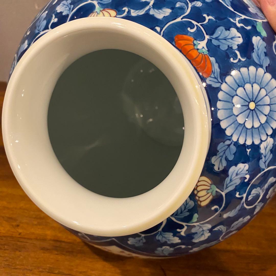 有田焼 池田視行作 二方割 花鳥文 大壺 36cm 骨董品 染