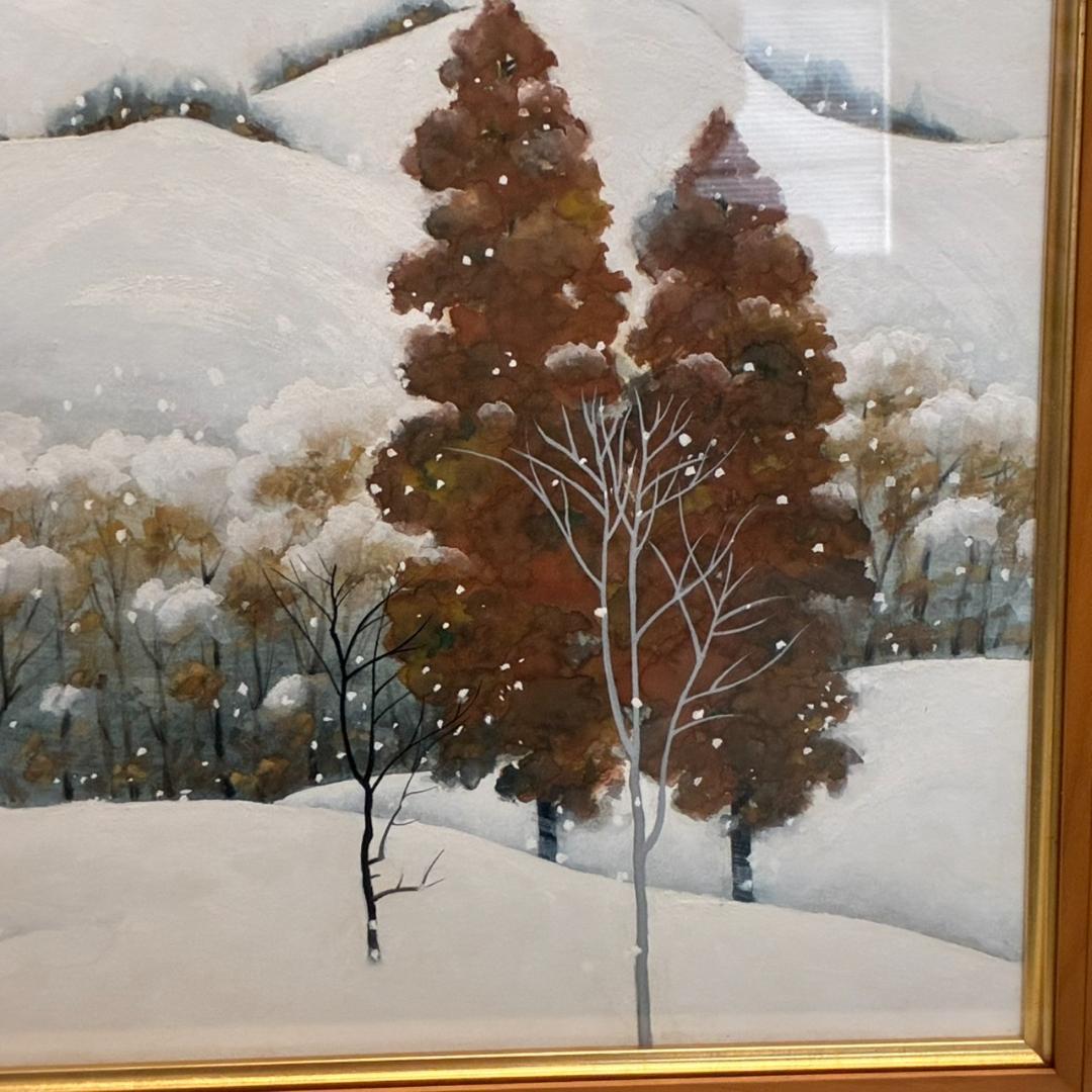 芳生 日本画 雪山 685×610mm