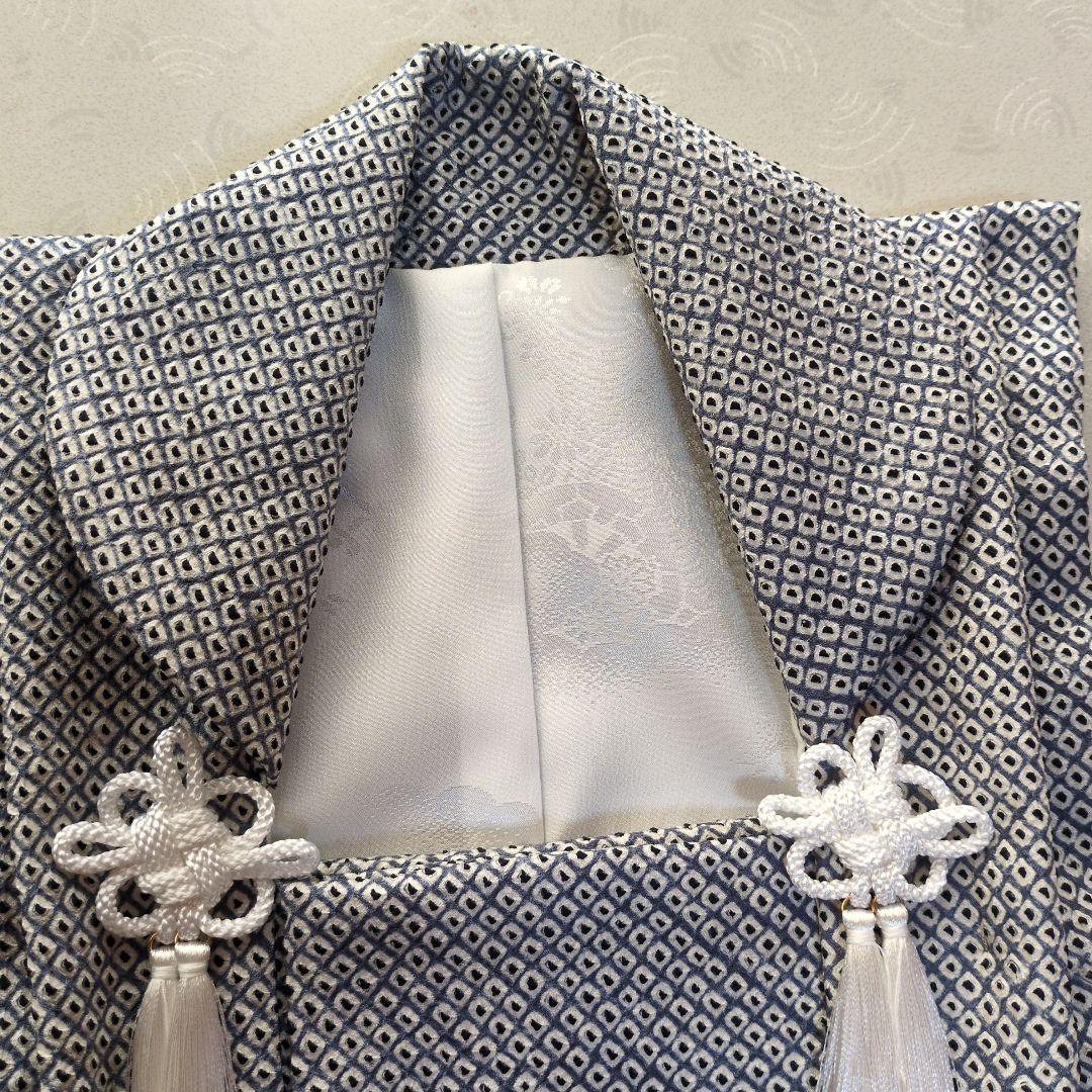 七五三３歳正絹総絞り手縫いの被布（ブルーグレー）中綿無し