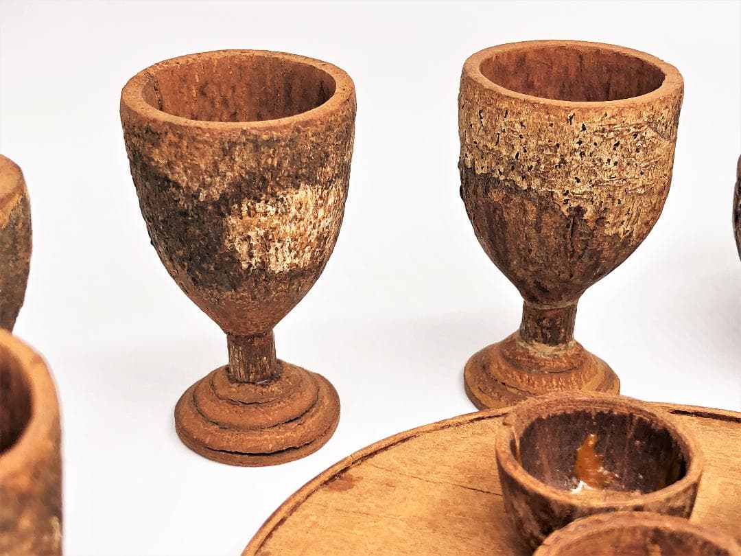 シナモン木彫茶器 】 18世紀セイロン オランダ商船 伝世収蔵品