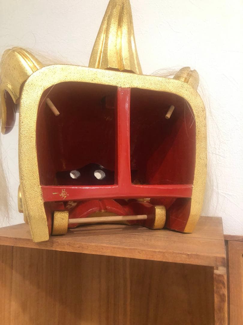 獅子頭『一夢』横山一夢在銘共箱縁起物魔除け正月金獅子