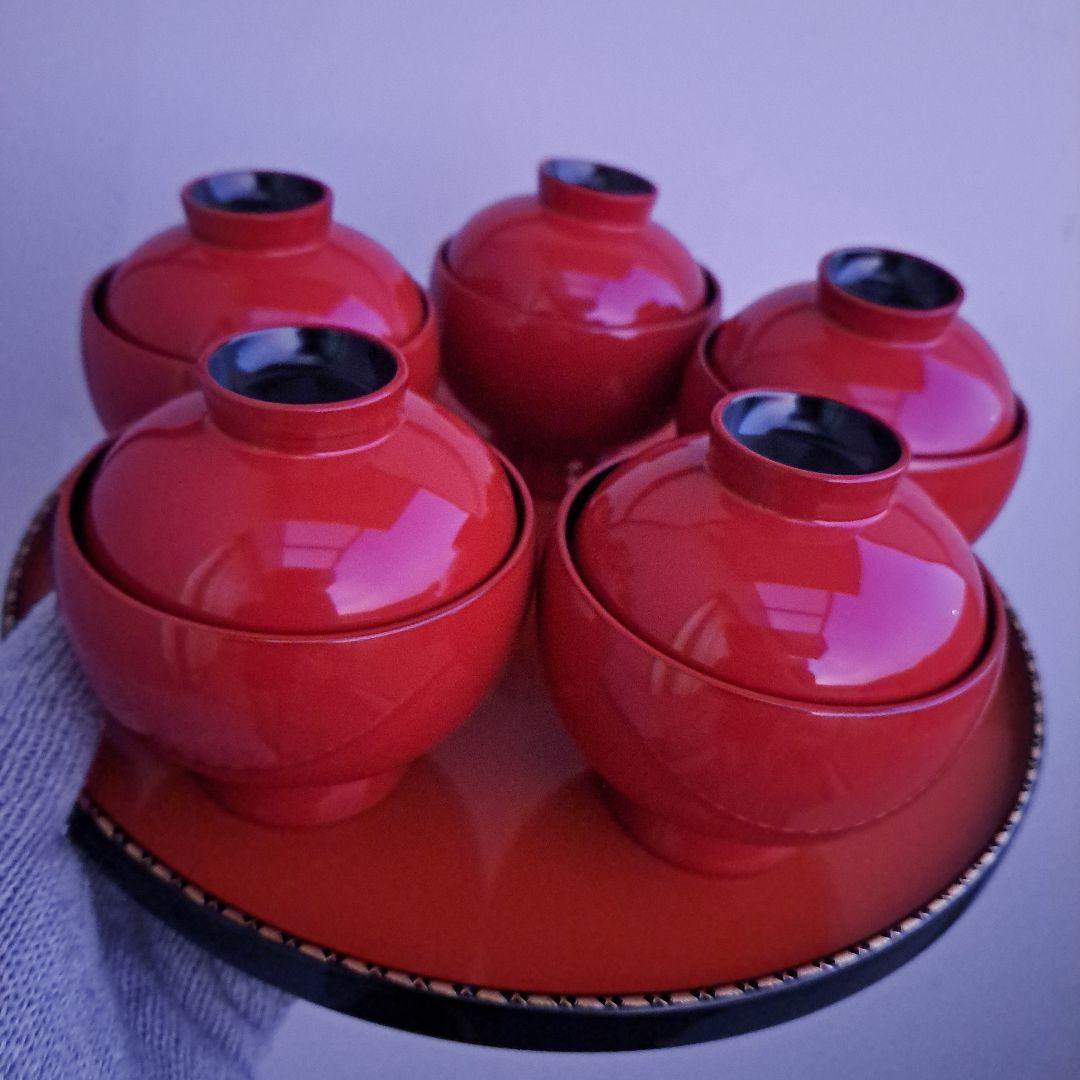 【輪島塗　まり椀×5客】布着本堅地 二代目\"九香作　未使用/長期保管品