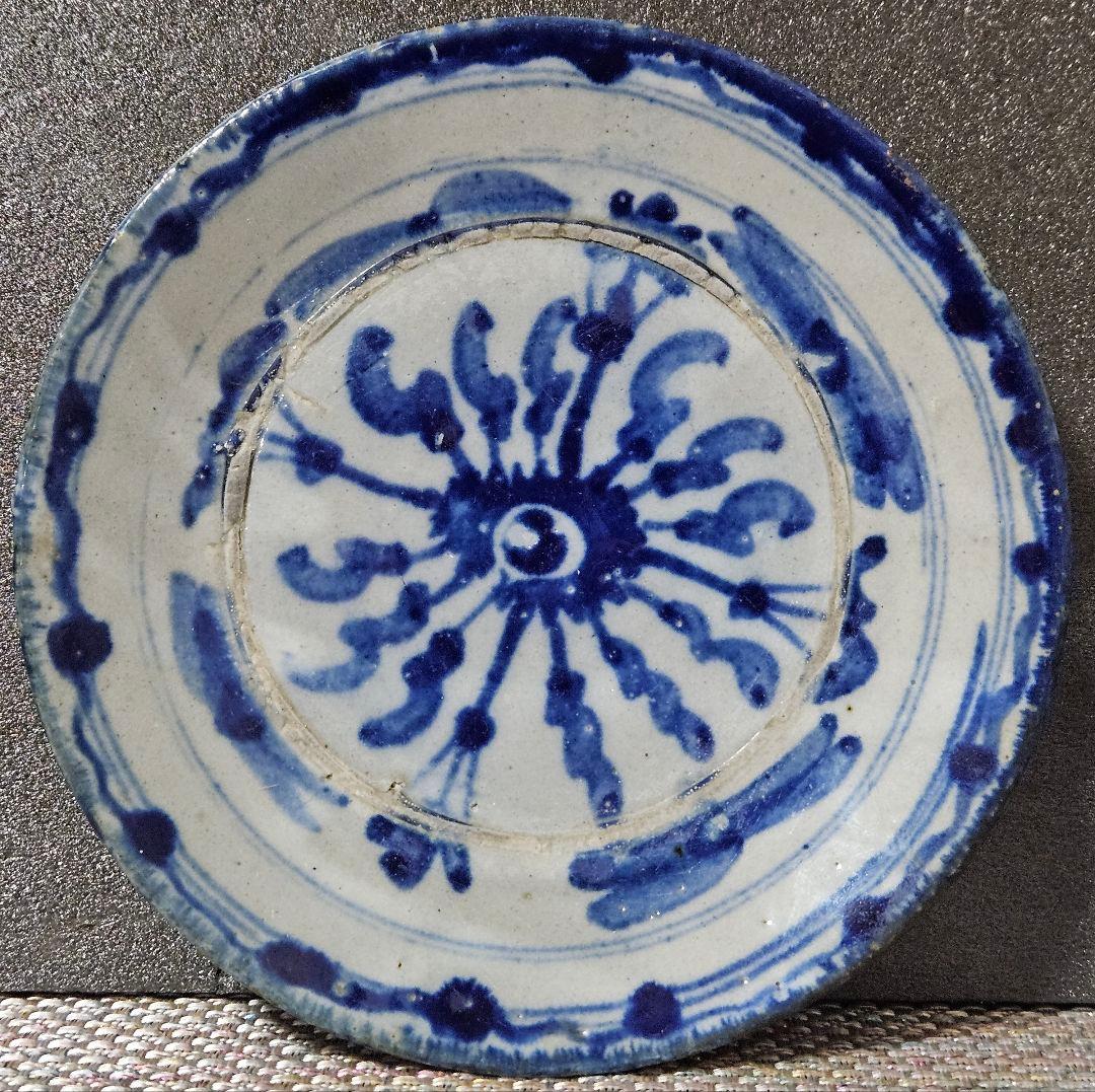 中国古陶磁器 明代 明朝 青華 古染付 呉須 草花文様 茶碗 茶道具