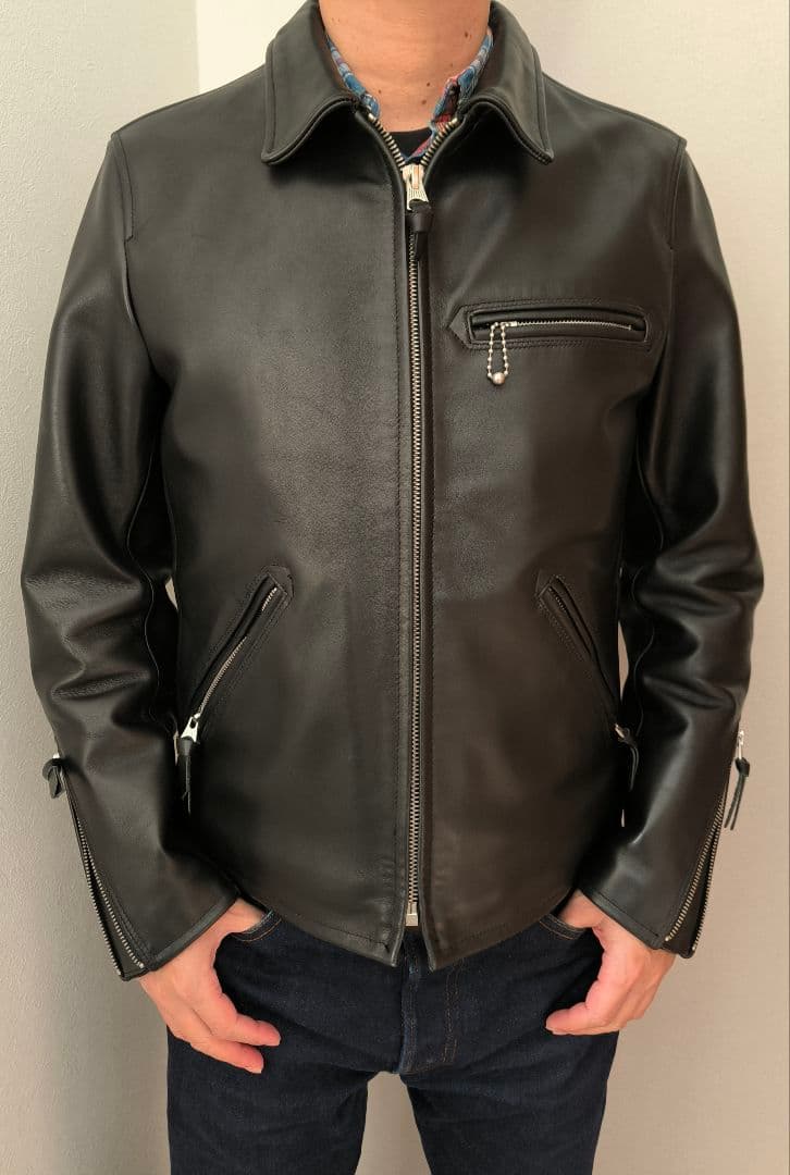 猫たちの父様向Cidu ブラック レザー シングルライダースジャケット M