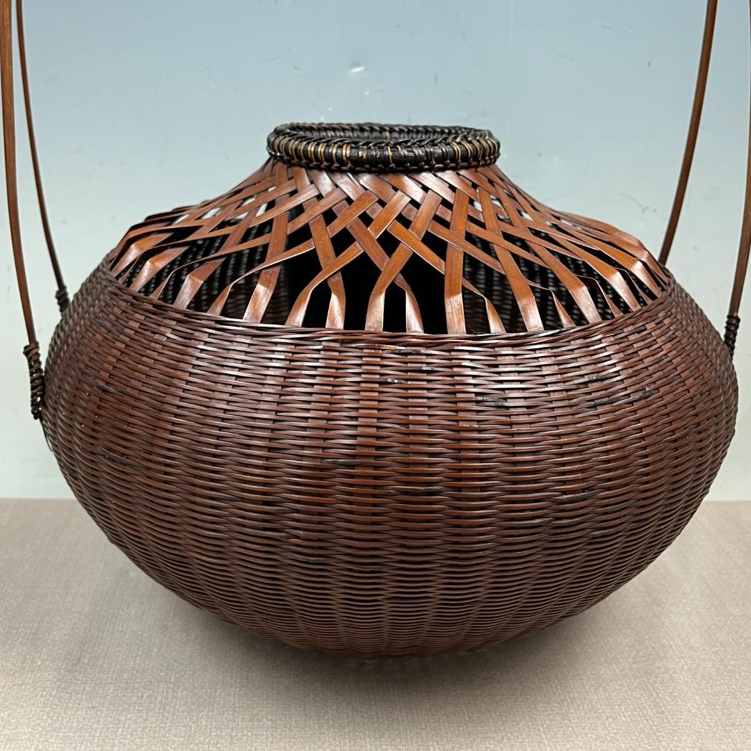 43『淡々斎好写 宝珠籠花入』 平安竹宝斎系統 共箱 落とし