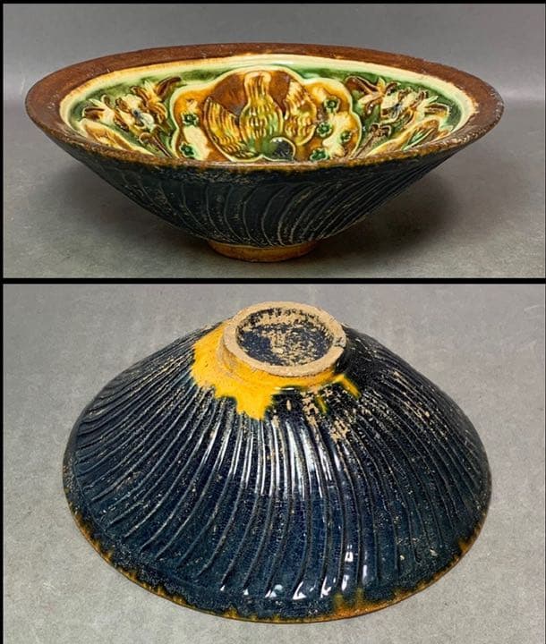 中国 三彩鳥図平碗 f2220714