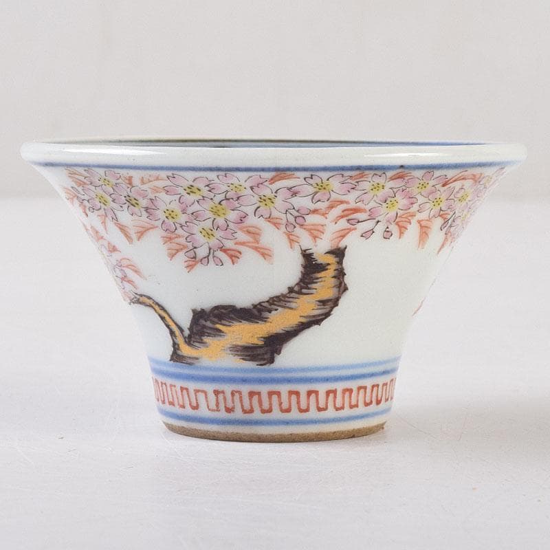 京焼 本多左平作 染付 桜漢詩文 盃 ぐい呑 時代箱 V