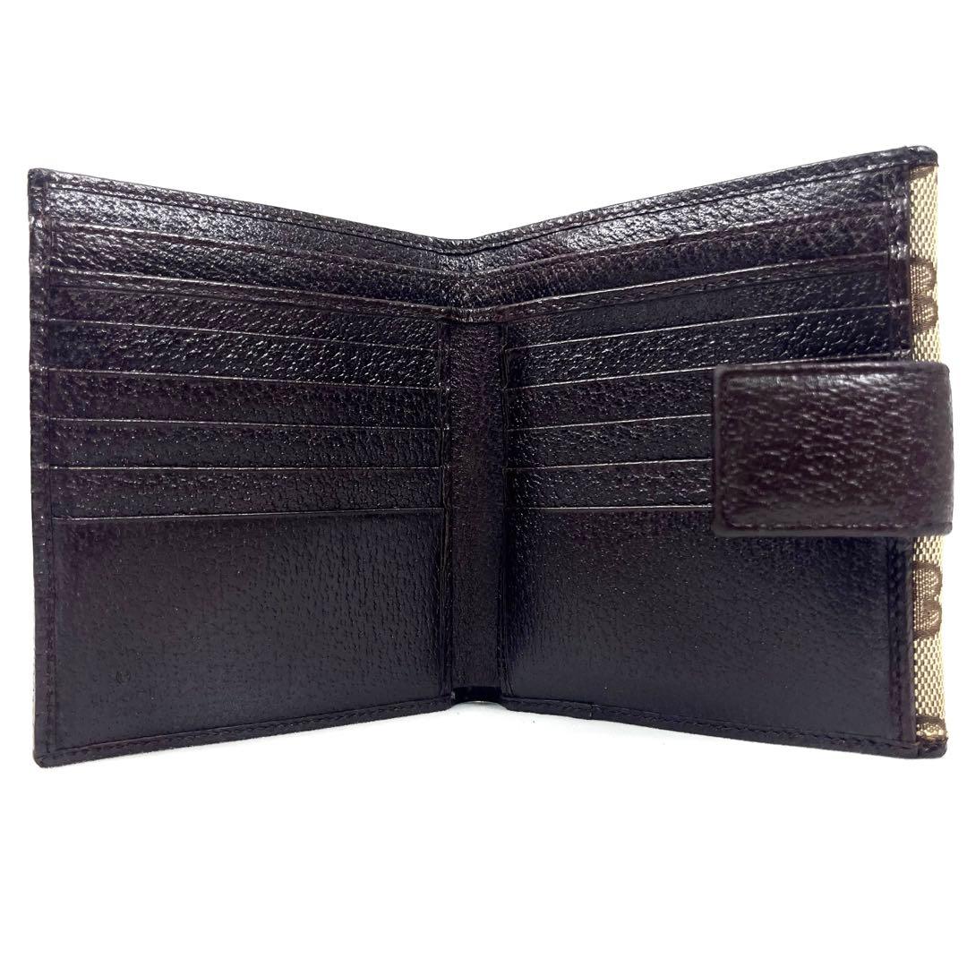 グッチ　折り財布　ロゴプレート　GGキャンバス　スクエア　コンパクト　レザー　美