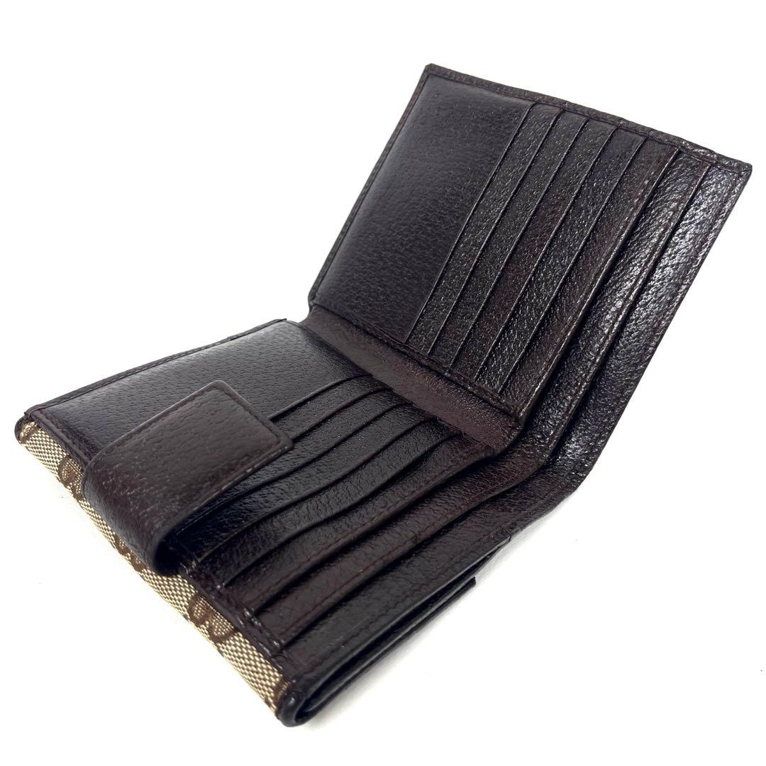 グッチ　折り財布　ロゴプレート　GGキャンバス　スクエア　コンパクト　レザー　美