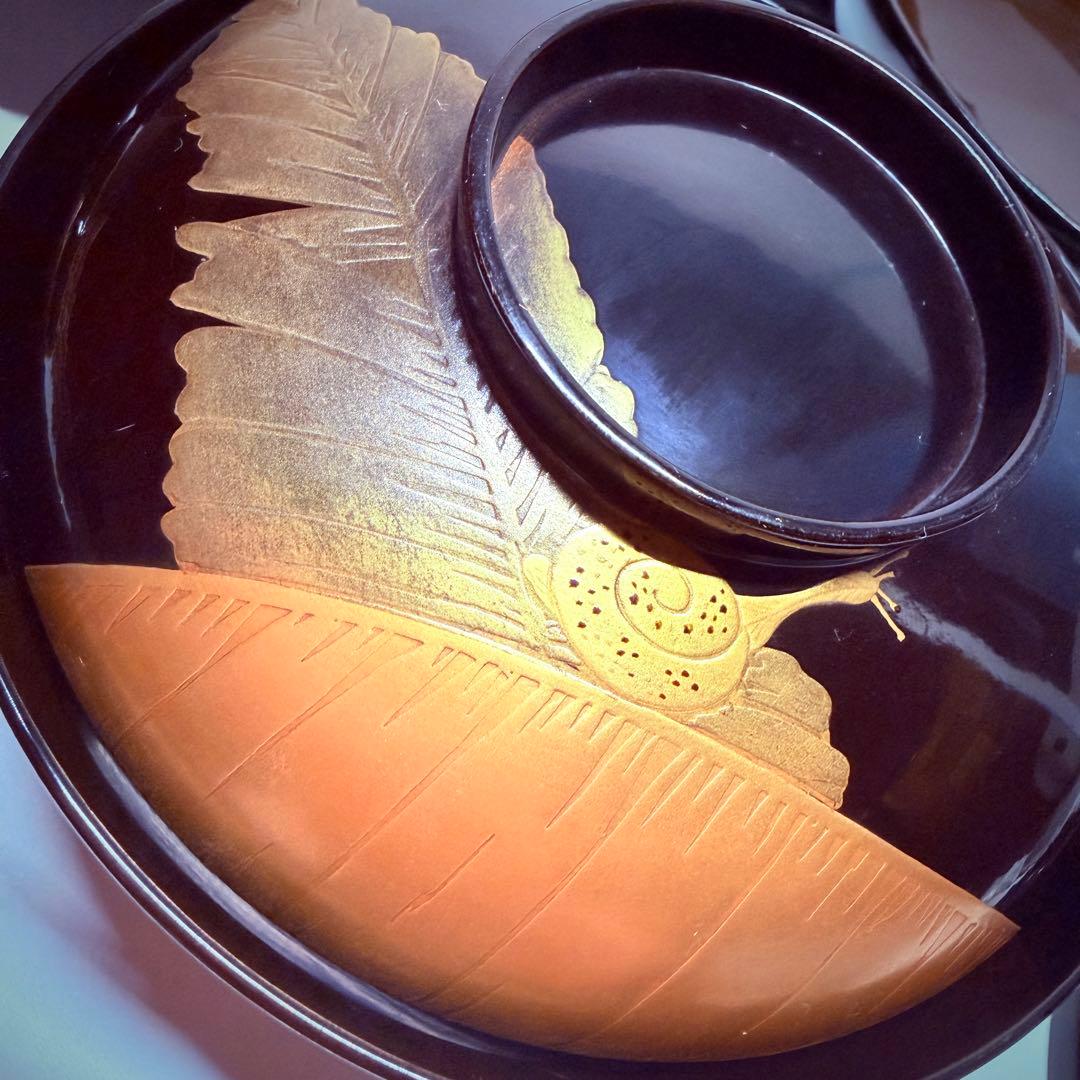 漆器輪島塗　蒔絵金彩細工　沈金木製　蓋付椀　お煮物椀　吸物椀　10 客