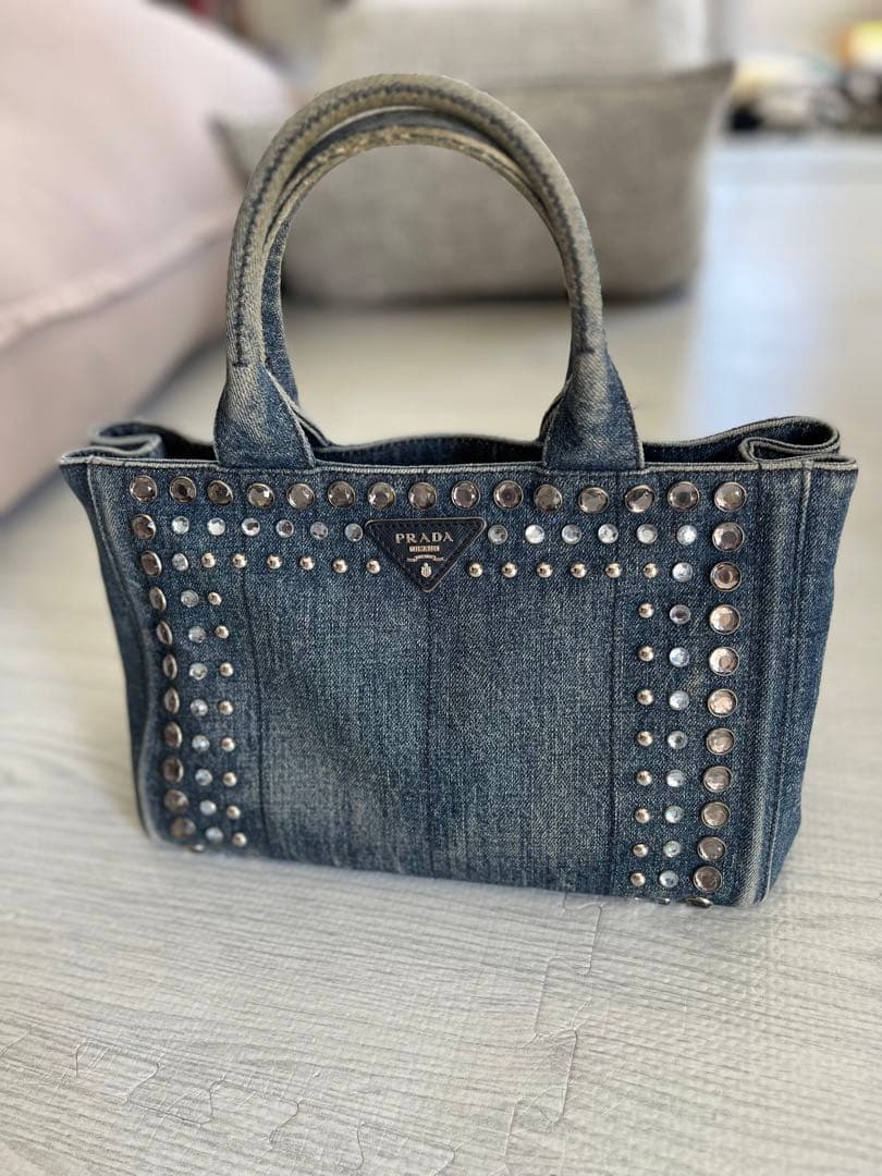 おまけ付☆】プラダ カナパ デニムスタッズビジュー