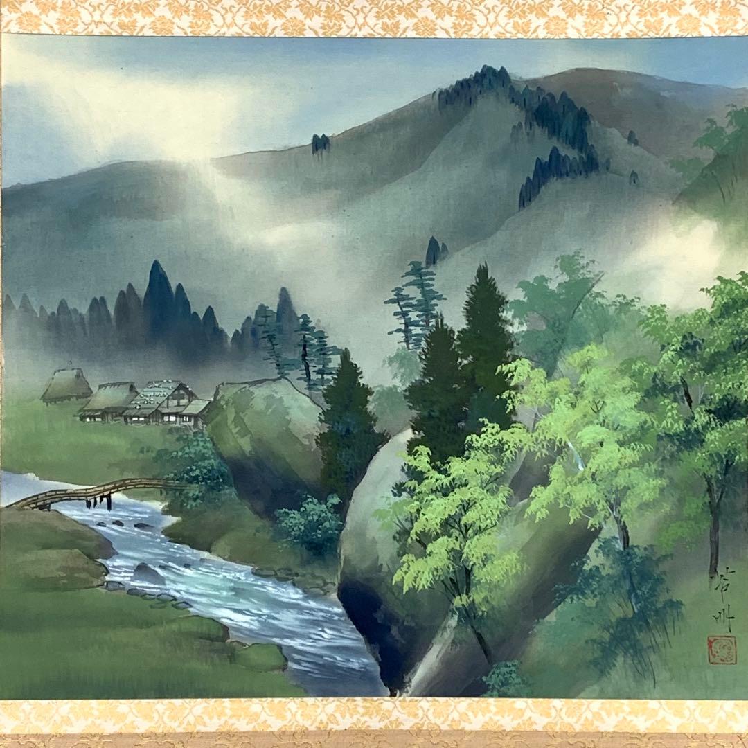 掛軸 小谷苔明 緑明 共箱 景色 風景 春 C 7 掛け軸 掛軸掛け軸