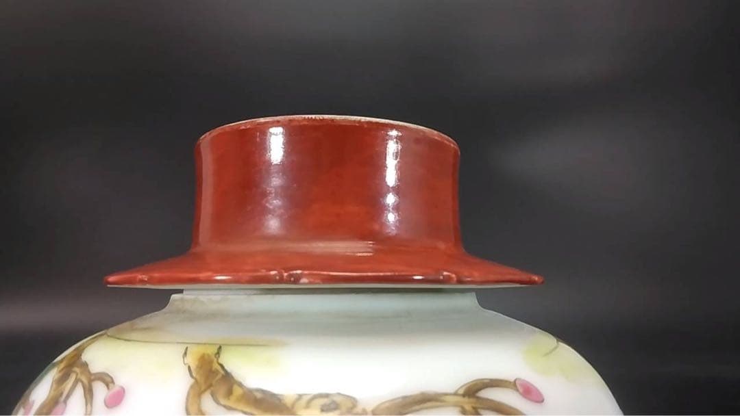 中国美術 粉彩 花鳥紋 珊瑚釉 遊高台 洗 φ14cm 光緒年製(LC255)