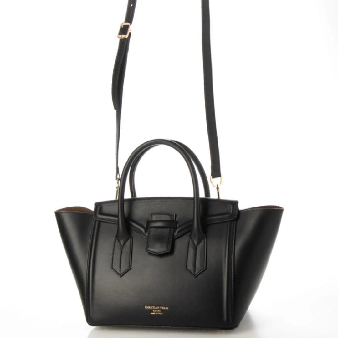 定価42,900円 クリスチャンヴィラ フラップ ハンドバッグ トートバッグ 黒