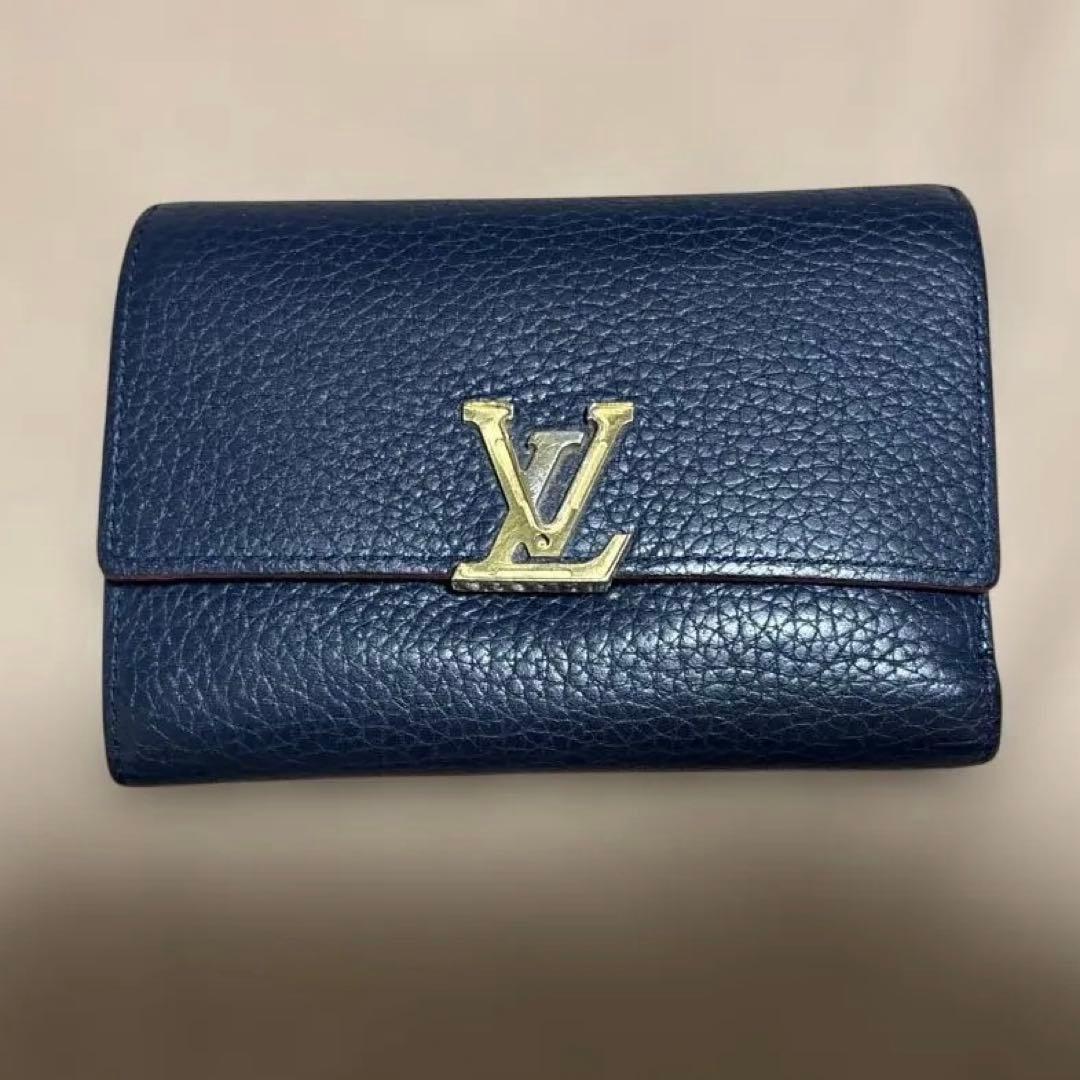 Louis Vuitton ネイビー 三つ折り財布紺森香澄同様モデル - メルカリ