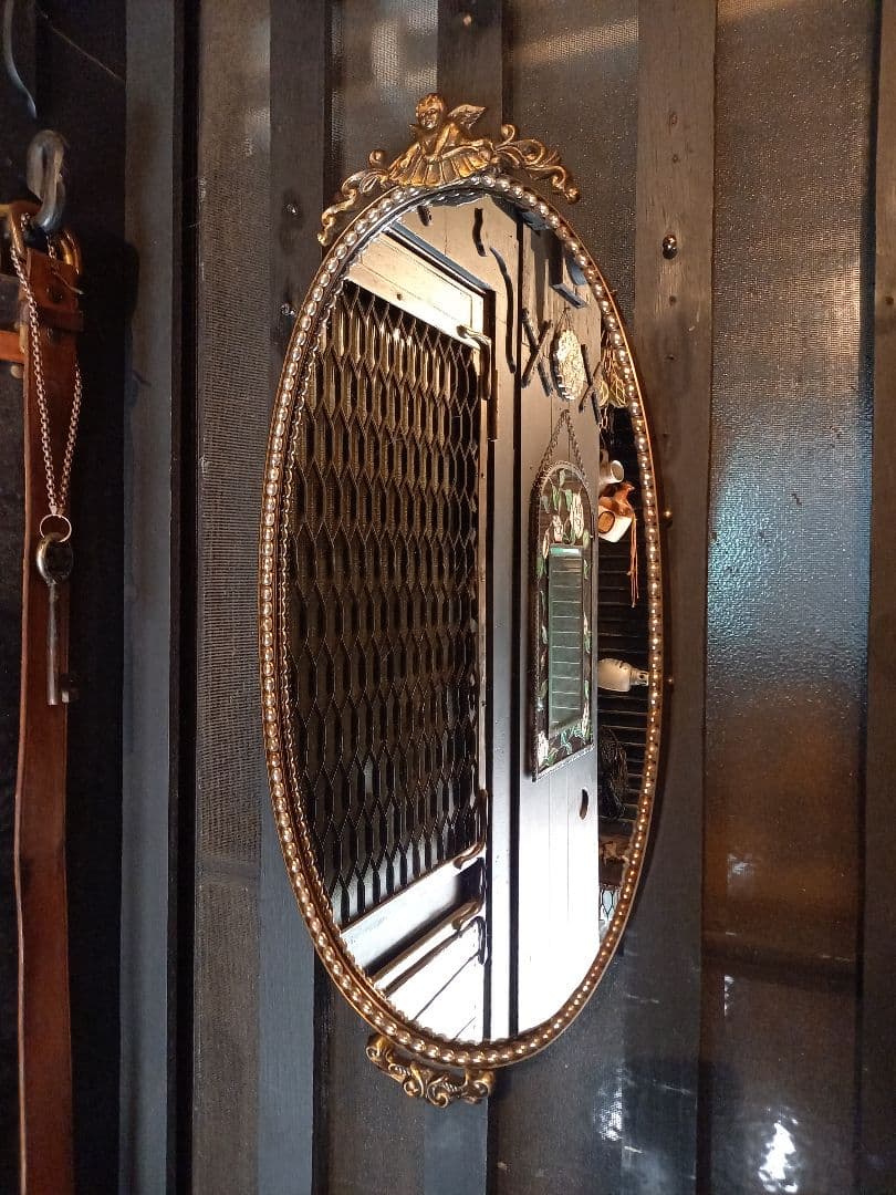 ヴィンテージ オーバル形 真鍮製 エンジェル トップ パール ビーズ