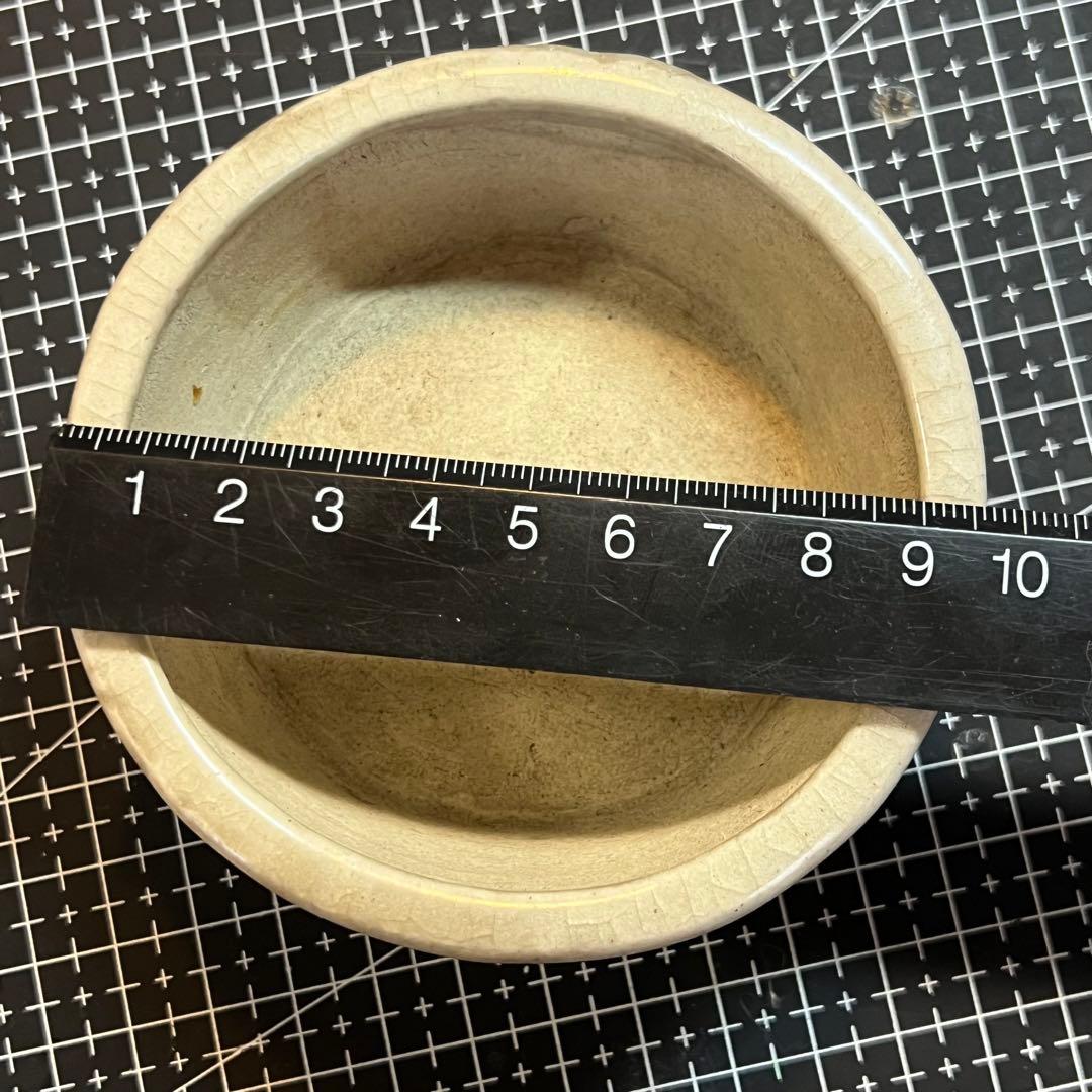 812.佐野大助 赤繪模様紋兽足丸 盆栽鉢 模木鉢 9.7*