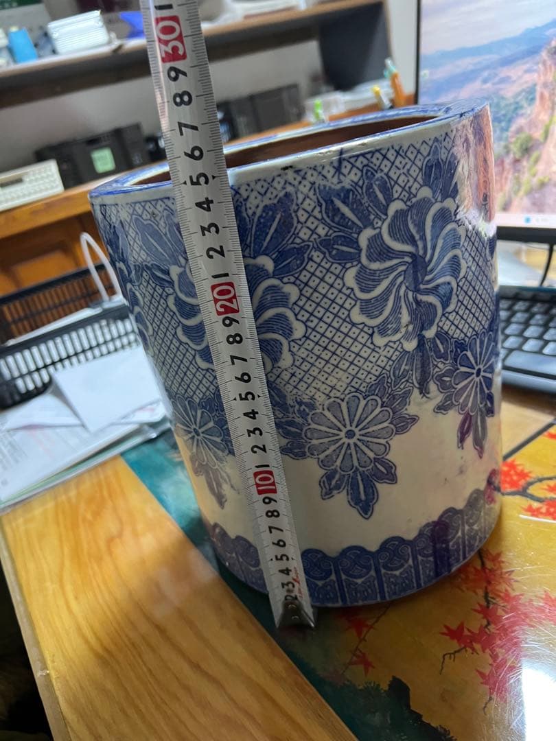 火鉢 染付 伊万里 手あぶり 手描き 鉢カバー 古道具 古民具 レトロ 骨董品