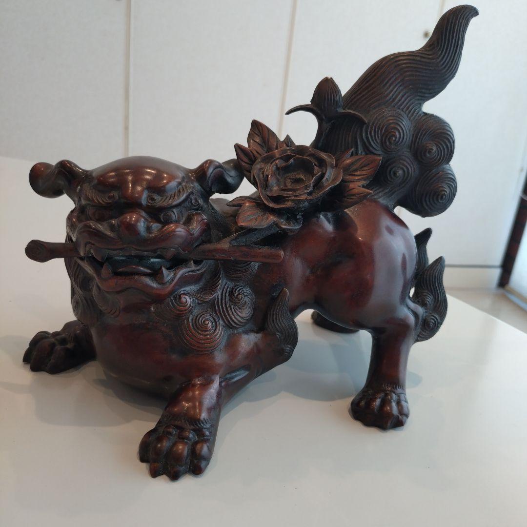 唐銅 金工家 照雲 唐獅子牡丹 銅置物 銅製 獅子 牡丹