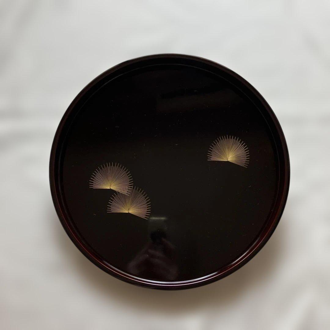 輪島塗　丸盆　盆　寿松沈金　冨田立山　元岡光漆堂　ヴィンテージ レア