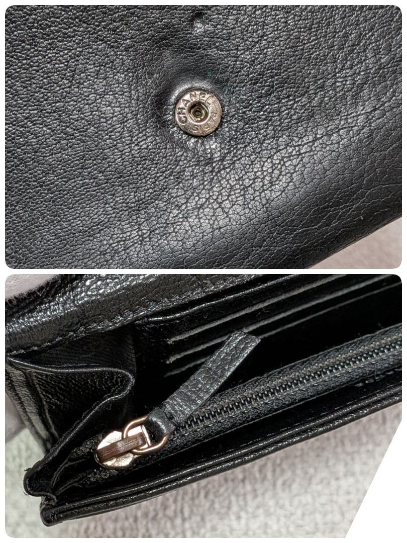 シャネル　ミニ財布　シルバーココ　カーフスキン 黒　ショルダー　カードケース