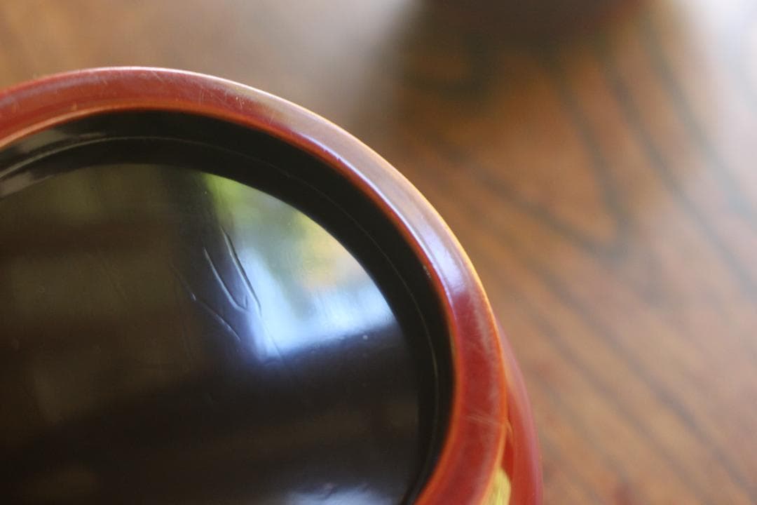 極小傷あり！時代紅溜塗に極上研ぎ出し波濤蒔絵の映えるお椀2点（検加賀蒔絵雑煮椀