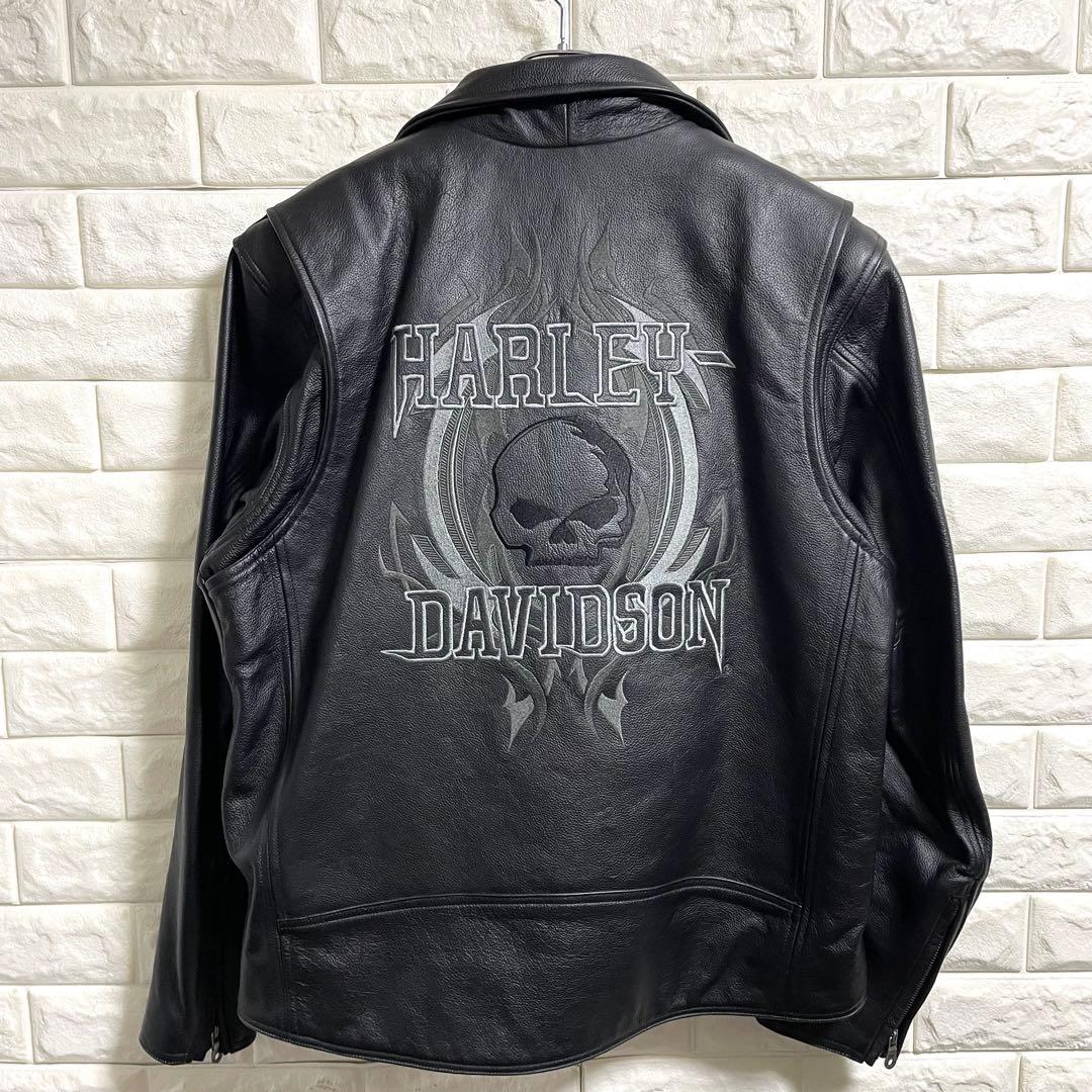 新品 ハーレーダビッドソン スカル ドクロ刺繍 レザージャケット
