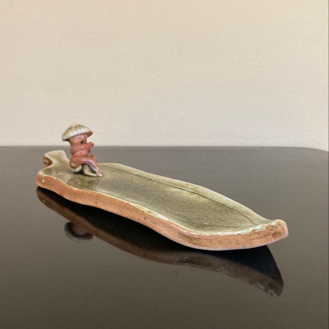 信楽焼 壺中窯 保庭楽入 茶道具 香立 太公望 笹舟香立 共箱・共布・栞付き