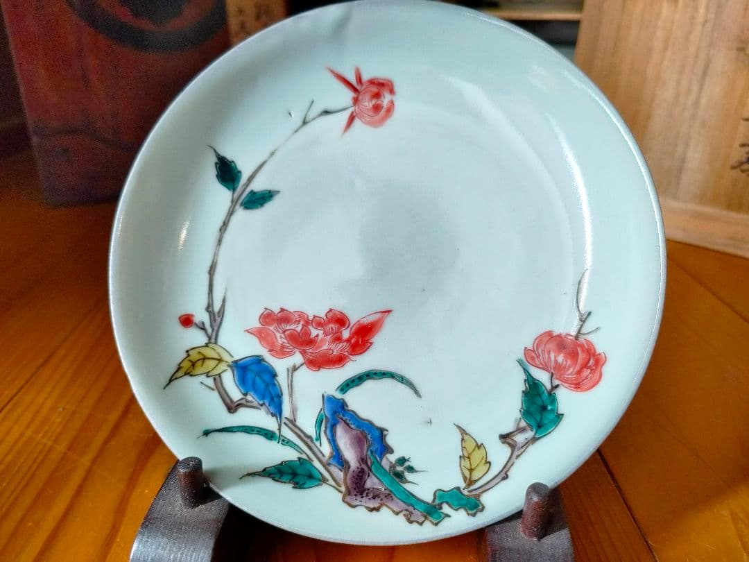 武】古九谷五彩手花柄文五寸皿本物5客