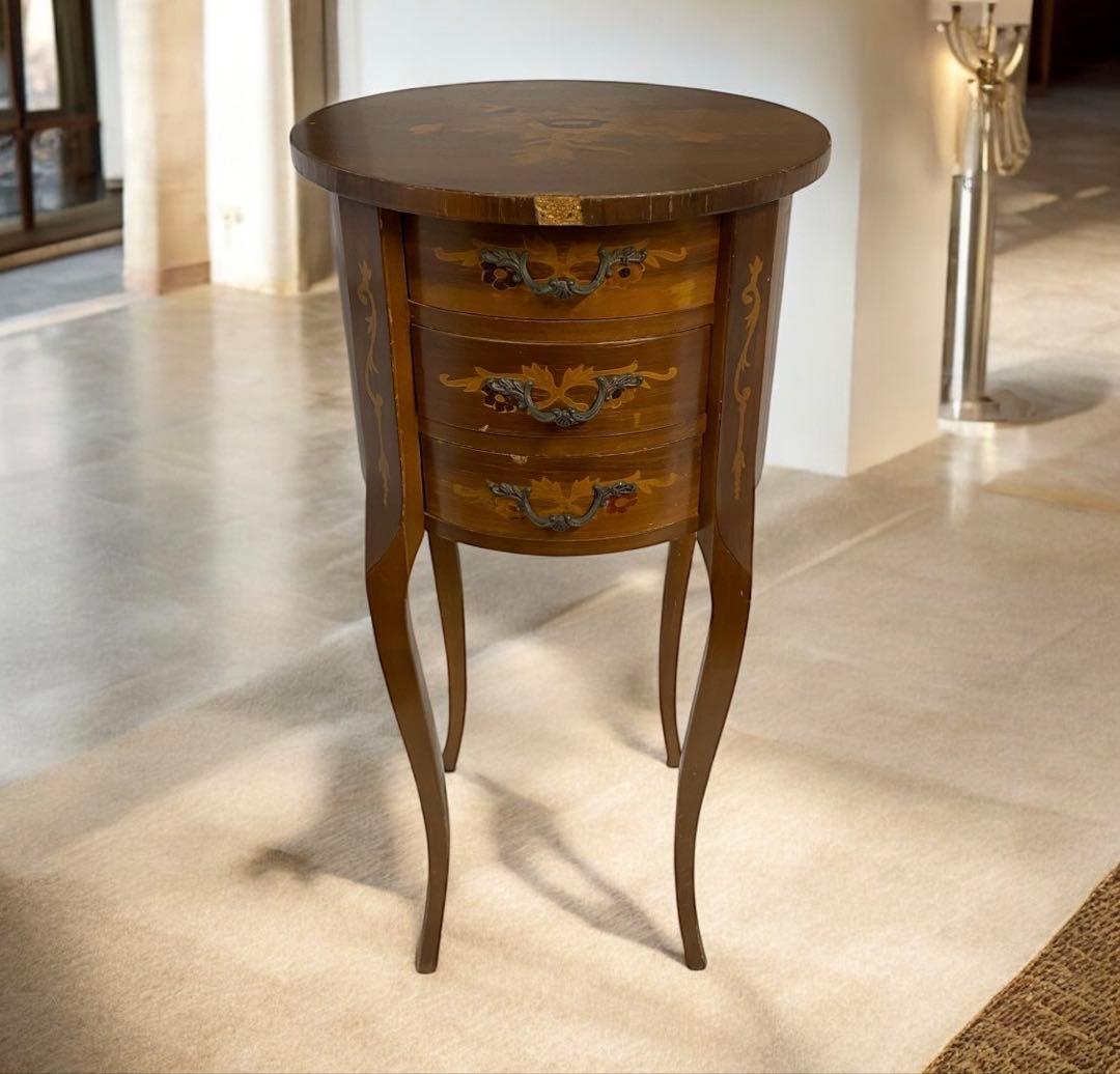 イタリア製 クラッシックスタイル 象嵌 猫脚 サイドテーブル 26セ319