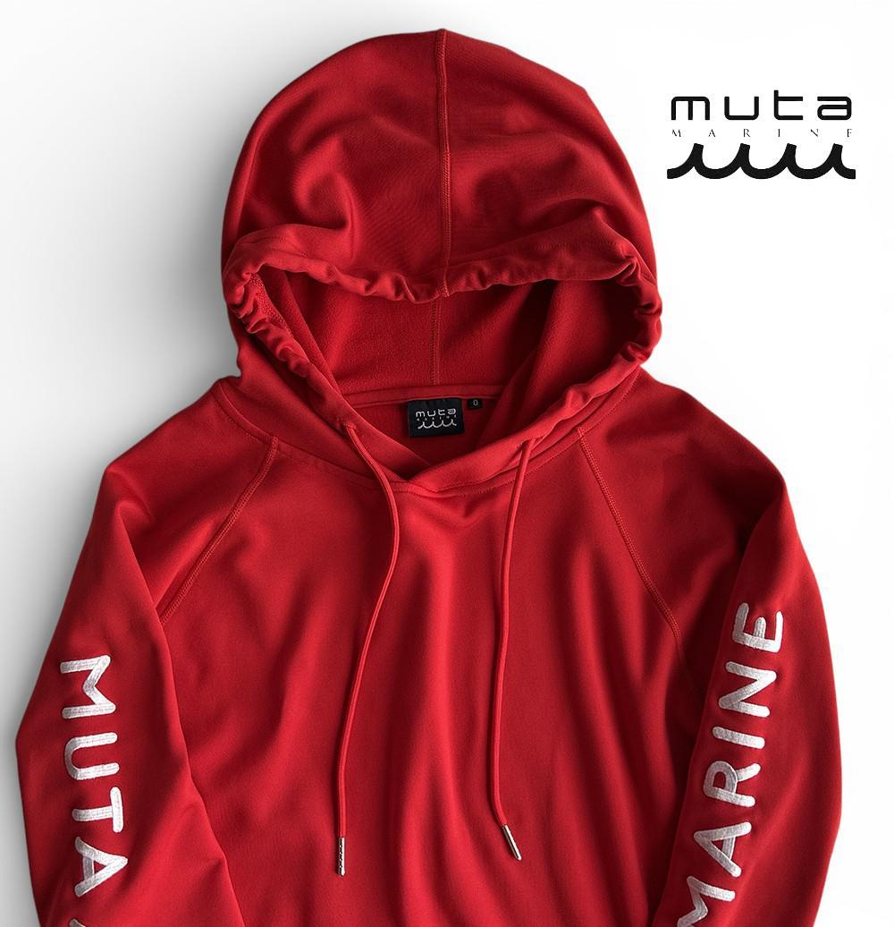 新品同様 mutaムータ ゴルフ 裏起毛 袖ロゴストレッチ プルオーバーパーカー