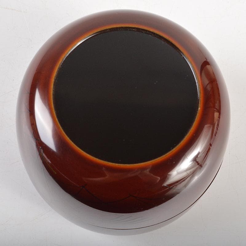 茶道具　山中塗　中村宗悦作　井伊宗観好　尾花に鶉蒔絵　平棗　共箱　V　R6409