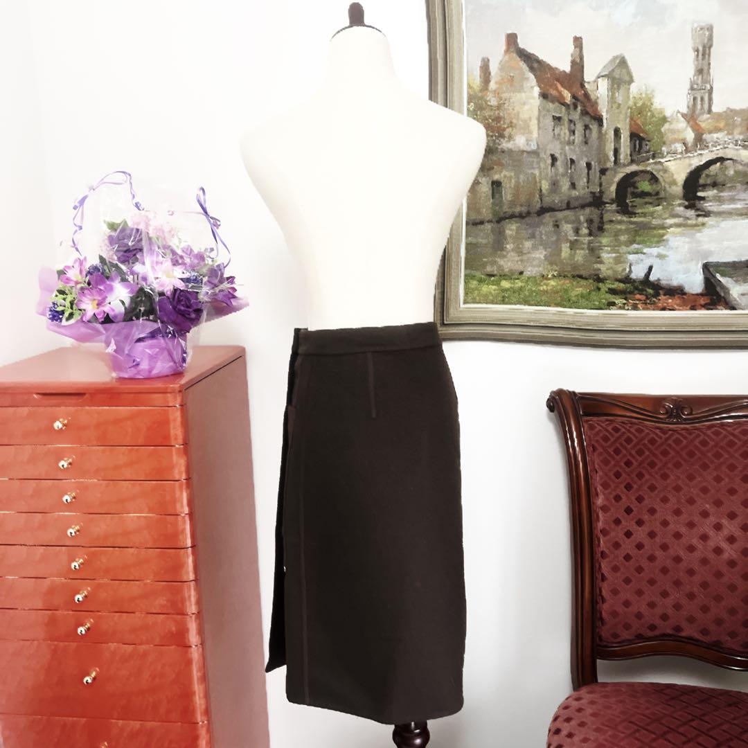 美品　HERMES エルメス　ダブルフェイス　カシミヤ スカート　ブラウン