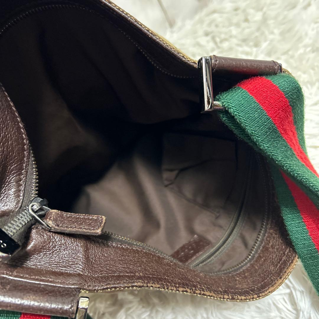 GUCCI GGキャンバス　シェリーライン ショルダーバッグ　ロゴ　レザー