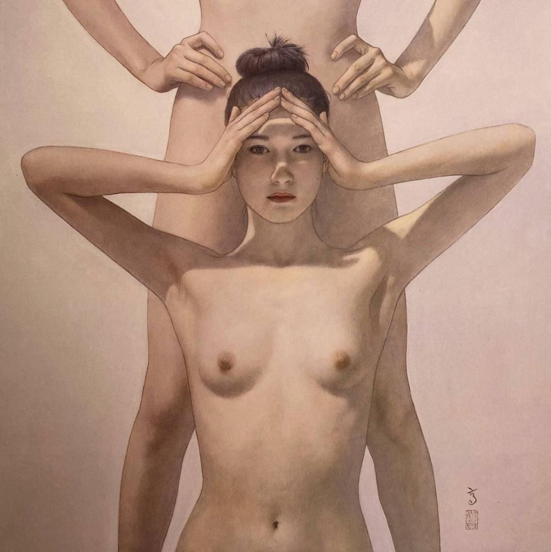 高塚省吾、【赤いくちびる】、希少な額装用画集画、新品高級額 額装付