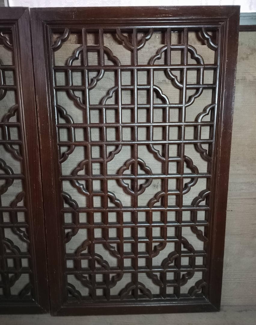 透かし建具 – mandarin アンティーク 木製 格子 建具 2枚セット 幾何学