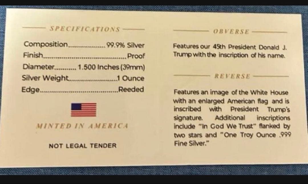 トランプ2024年記念純銀コイン2枚 ケース入り 銀価格最高額に‼️