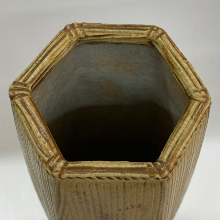 花入12】黄瀬戸六角槌形高さ31㎝