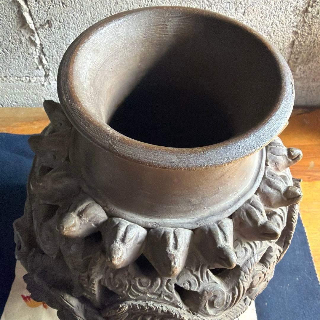 ⭕️沖縄 透かし 壺 骨董 龍巻