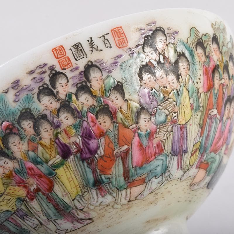 中国 大清光緒年製 粉彩 百美図 茶碗 一對 唐木台付 M R8899 - メルカリ