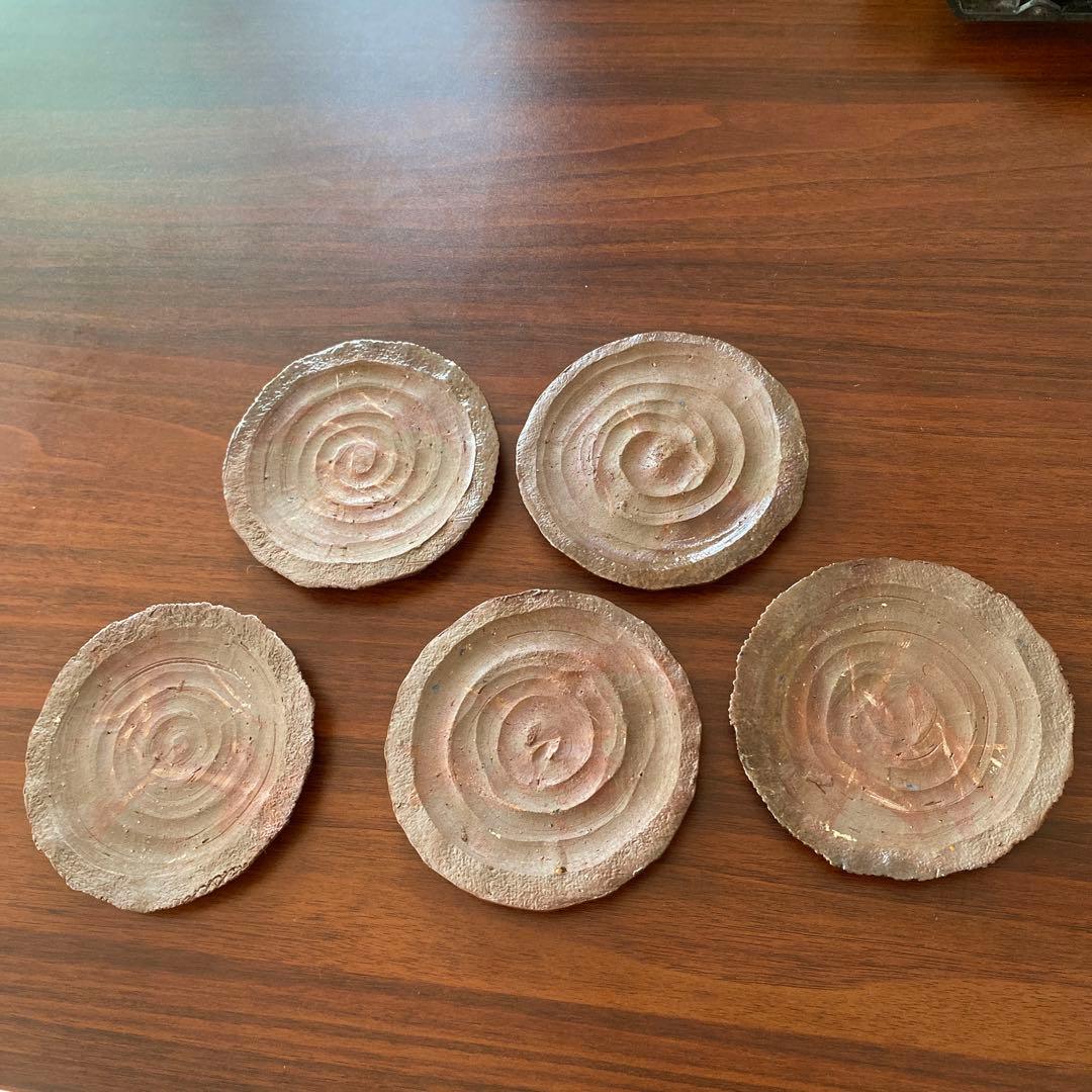 備前焼 取皿 5枚 陶印あり 備前焼 窯変 サンギリ 小さな一輪挿し 陶印