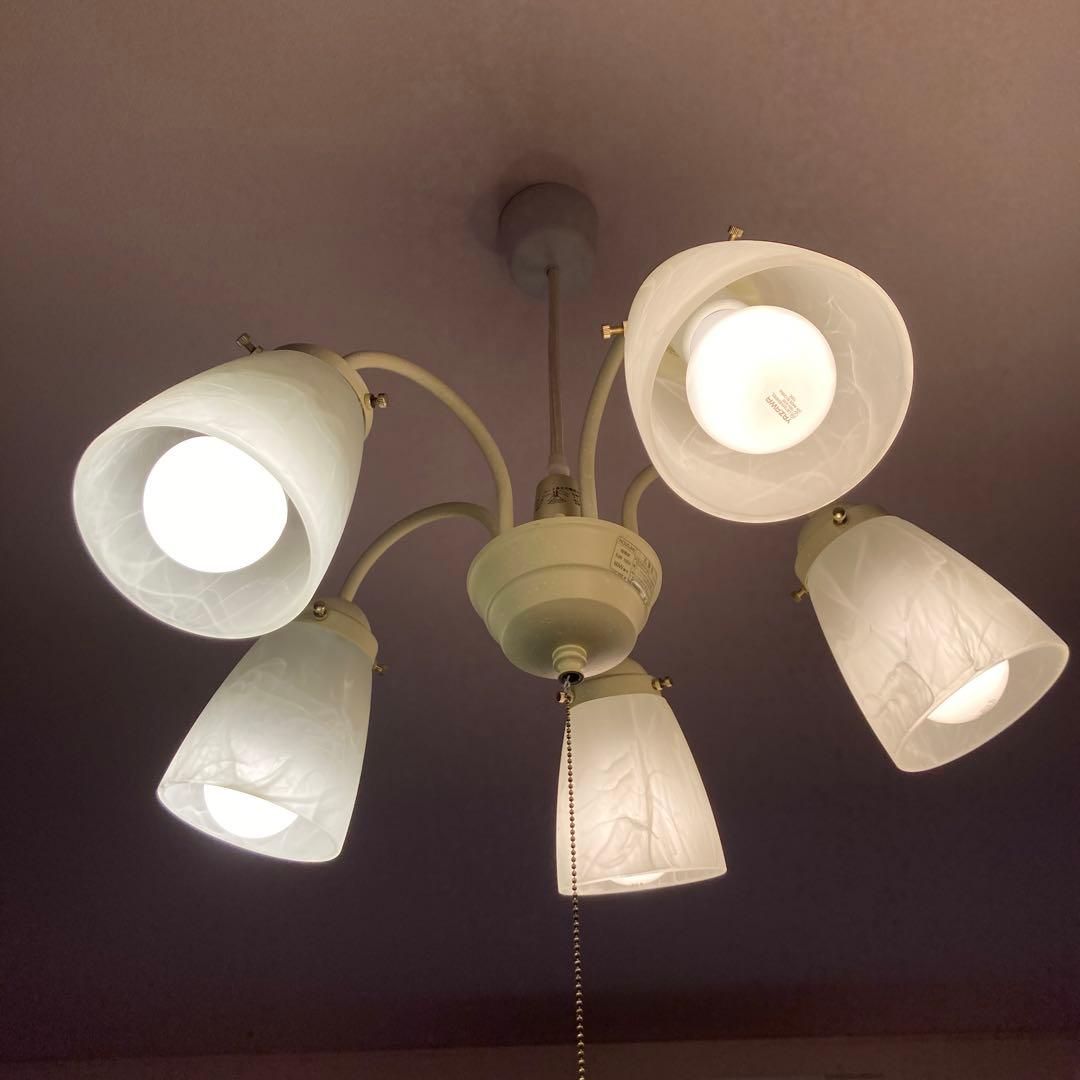 美品アンティーク フリルシェード すずらん型 豪華5灯シャンデリア