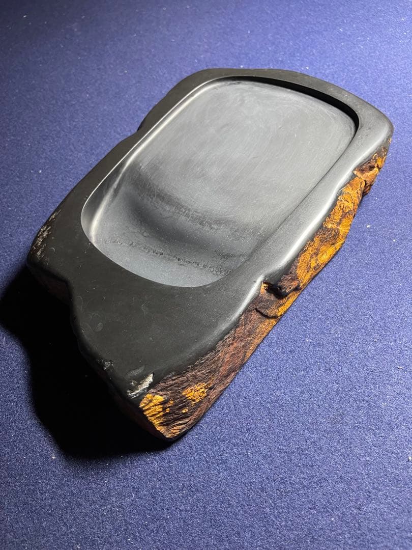 墨研】龍渓石硯◇翠川秀石作「自然石硯」◇使用品