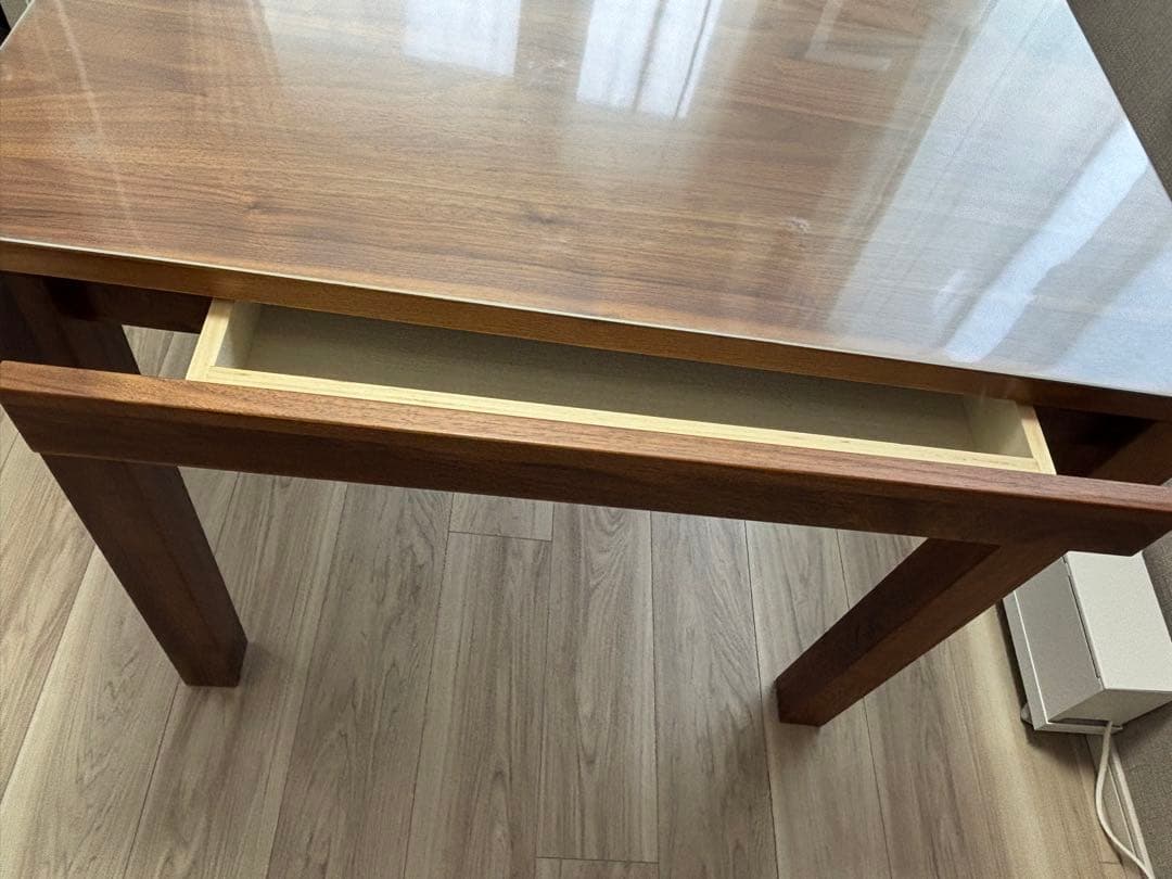 無印良品　木製テーブル　引出付　ウォールナット材　幅８０ｃｍ