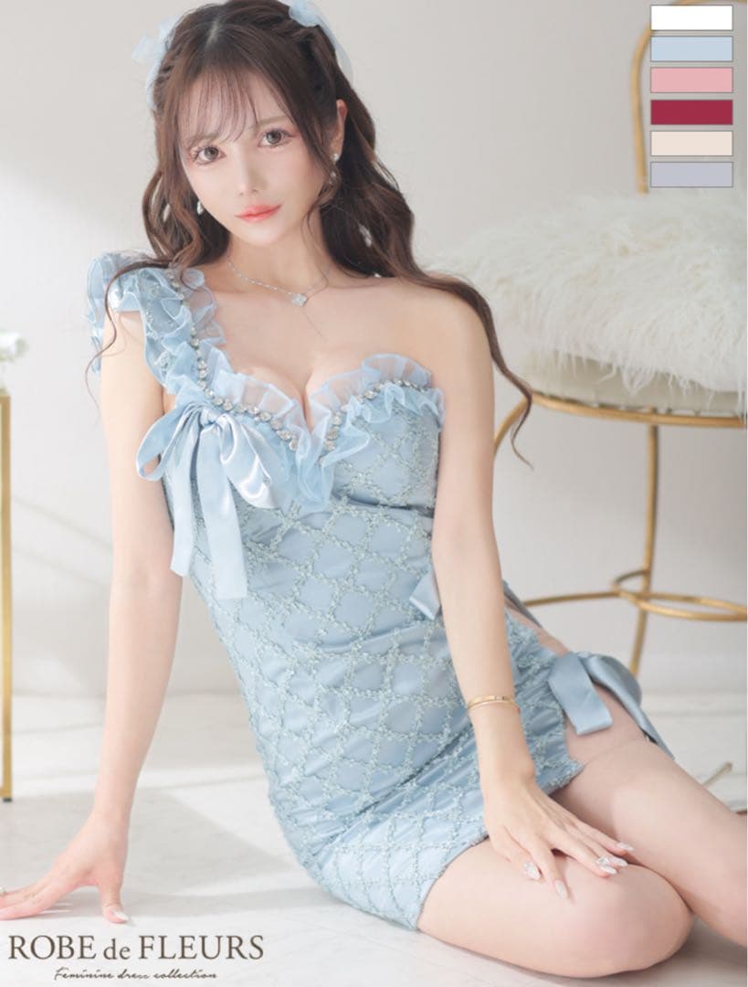 robe de fleurs 原価2.7万円 水色 ワンショルダードレス