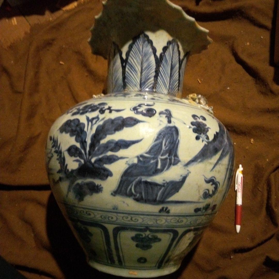 とし　中国陶磁器　元染付　大壺翼