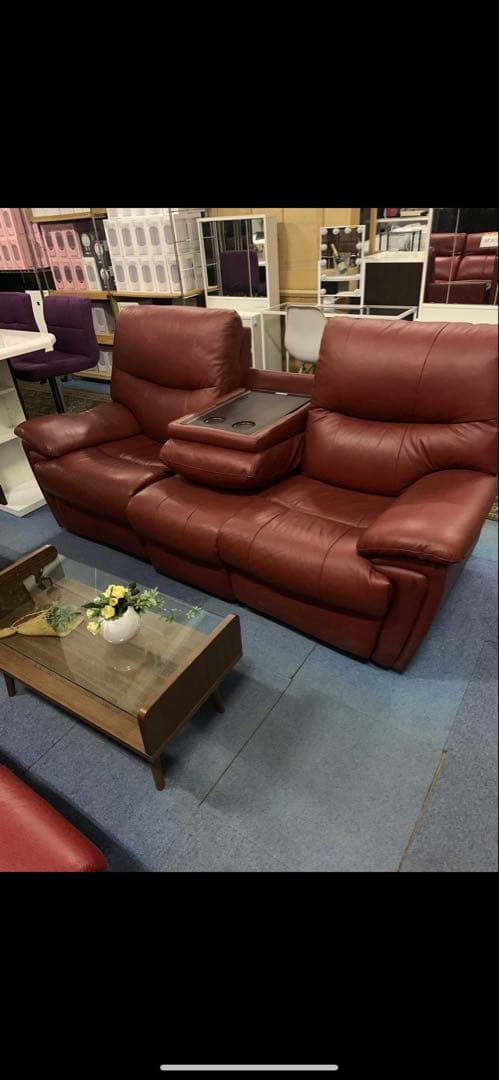 赤い合成皮革二人掛けソファ サクラ 赤い合成皮革2人掛けソファ サクラ