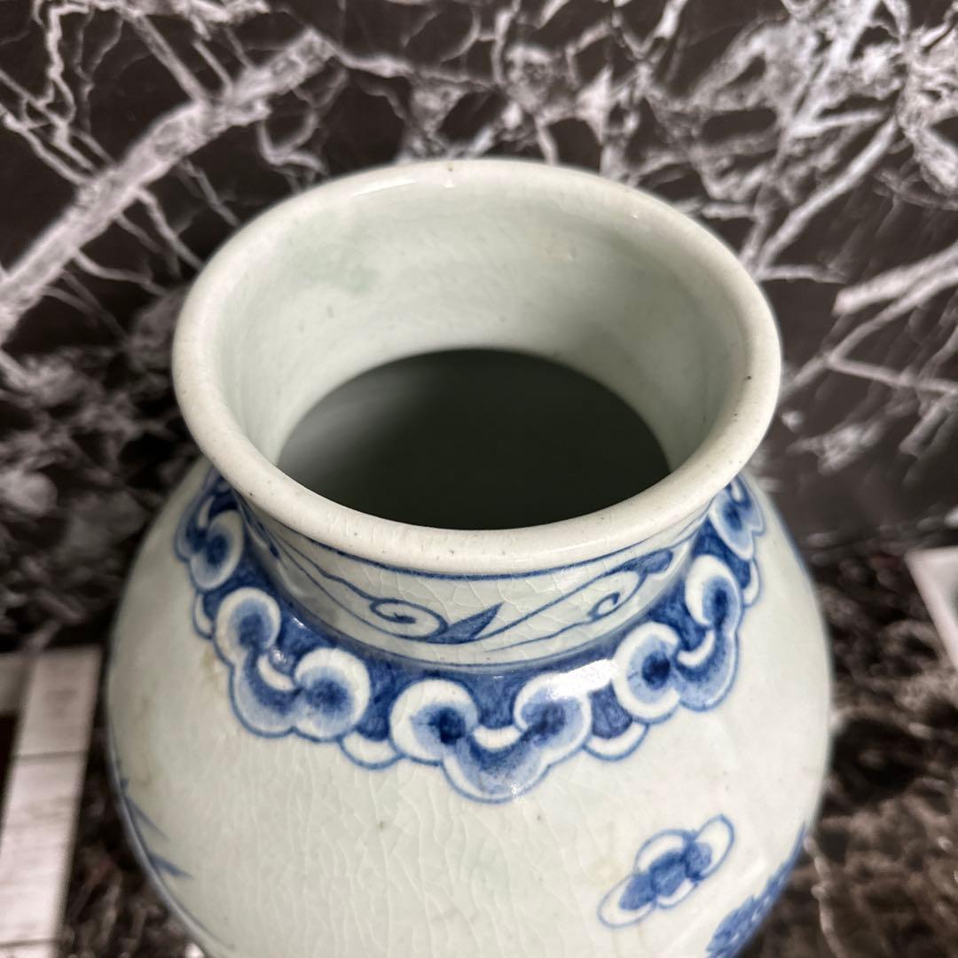 李朝染付、竹雲鳳凰提灯、大壺。　完品、無傷。