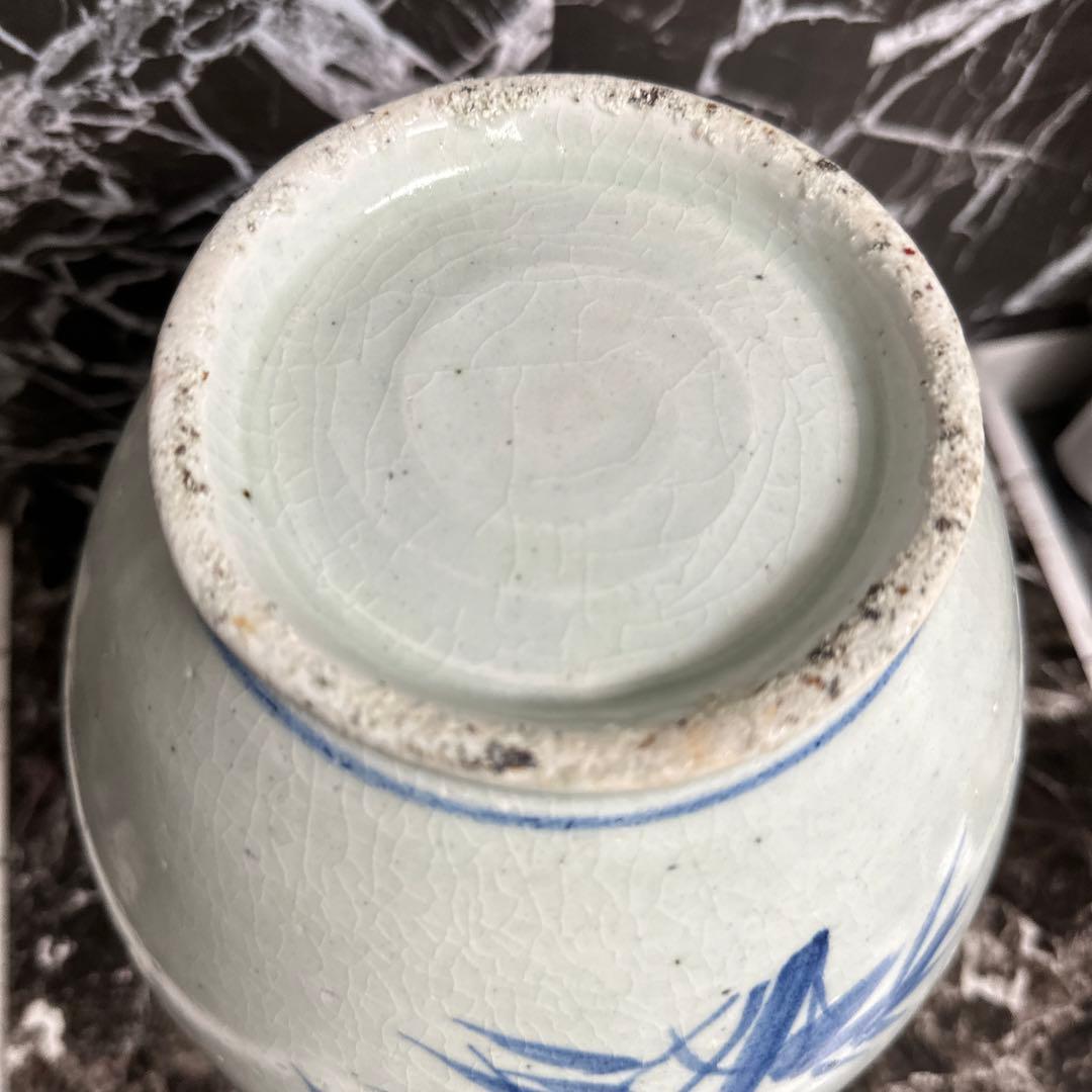 李朝染付、竹雲鳳凰提灯、大壺。　完品、無傷。