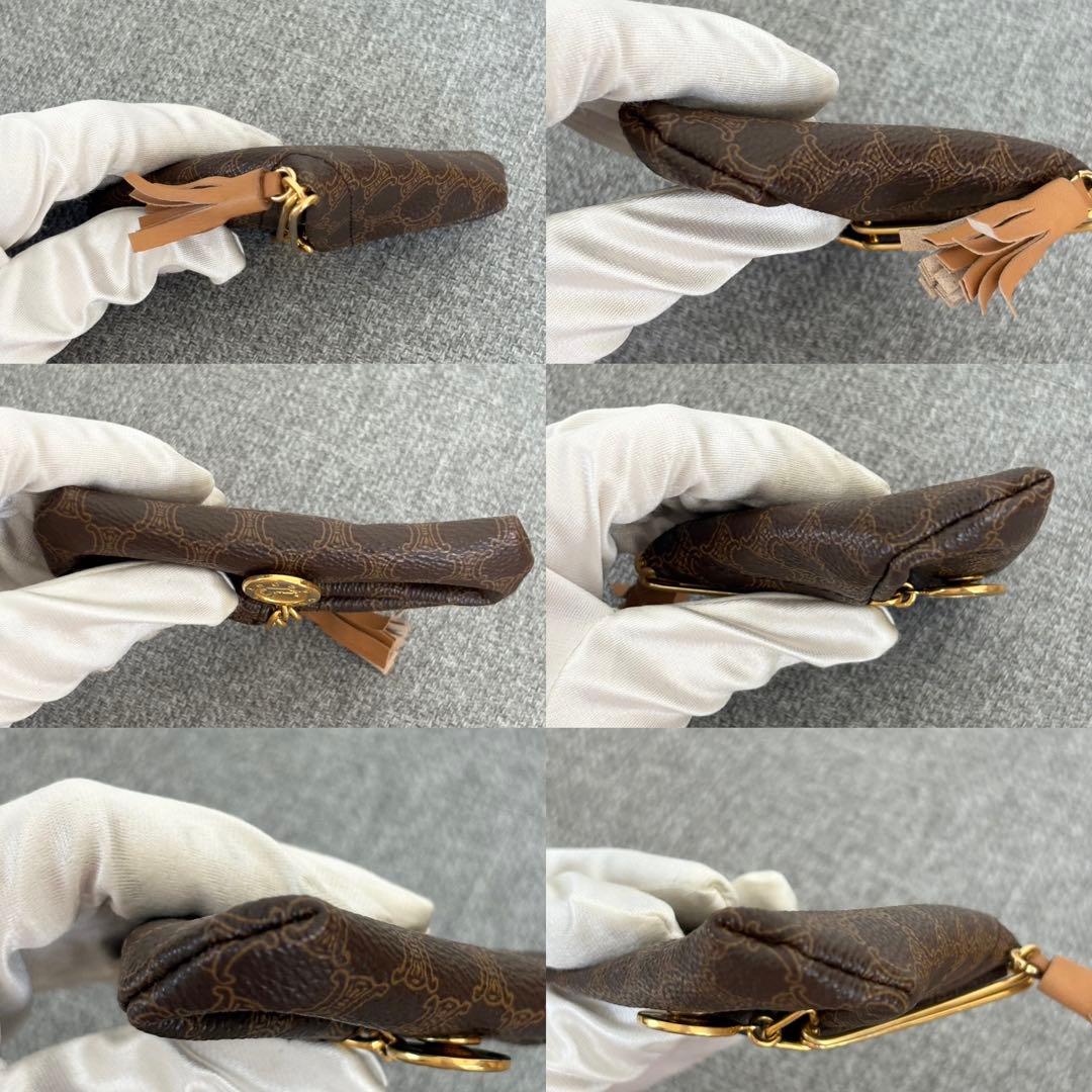 【美品】セリーヌ 三角ケース マカダム 馬車金具ブラウン小銭入れ 183